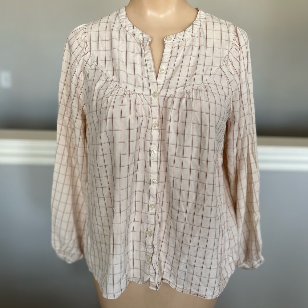 🌶️ Madewell Windowpane Print Balloon-Sleeve Peasant Long Sleeve. Size XXS